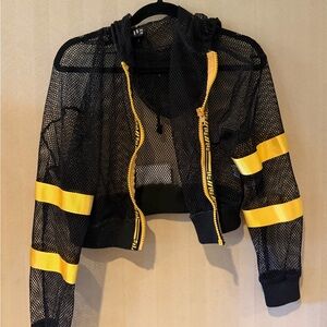 LF Black Mesh Bomber Jacket with Yellow Stripes